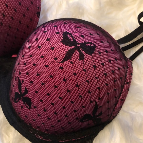 Black & Pink Lace Bra with Bow detail - Picture 2 of 4